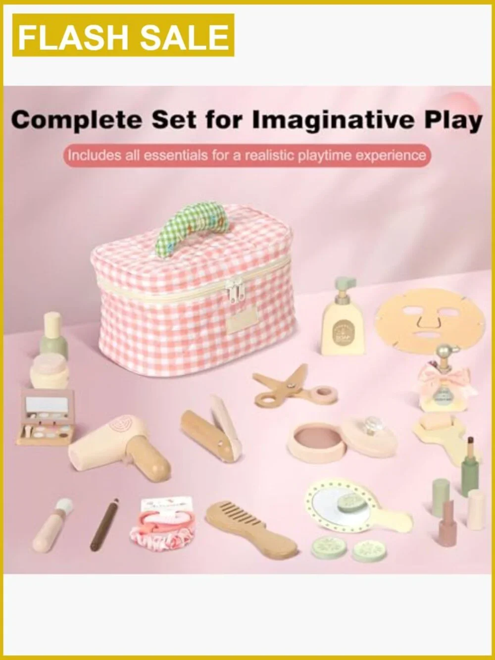 Wooden Makeup Toy Set - 20+ Piece Pretend Play Beauty Kit for Kids